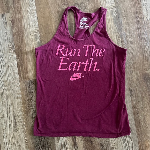 Nike Run The Earth Burgundy & Pink Slim Fit Graphic Tank Top - Picture 6 of 7